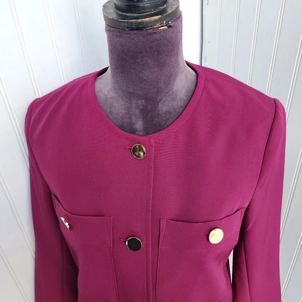 INC International Concepts Magenta Pink Blazer Women Gold Button 3/4 Sleeve S